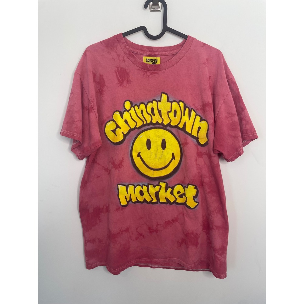 Chinatown Market T-Shirt Smiley Face Logo Tie Dye Pink Large